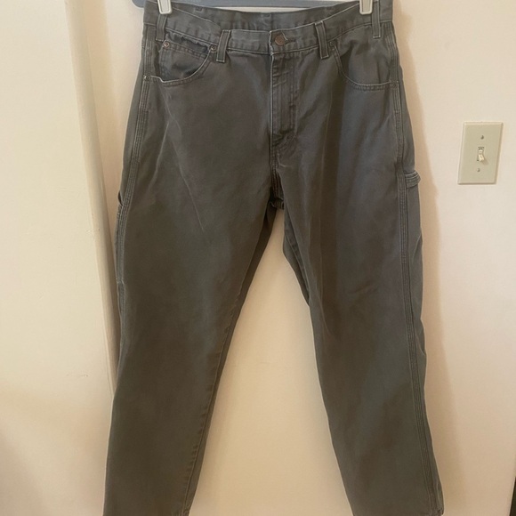 DICKIES Y2K VINTAGE OLIVE GREEN HEAVY DUTY CARGO CARPENTER WORK PANTS 34X32 - Picture 2 of 7